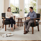 Garvee Sillón de Acento Mid-Century con Marco de Madera, Tapizado en Cuero PU, para Sala y Balcón, Diseño Ergonómico, Color Pastel