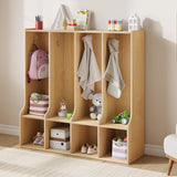 Garvee Armario Escolar de 4 Secciones con 4 Casilleros y 8 Ganchos, Organizador, Roble Natural, para Hogar y Escuela, 92x32x91cm - Roble Natural
