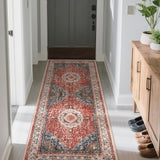 Garvee Alfombra Boho Vintage Floral, Terciopelo Faux Lamb, Antideslizante TPR, Lavable, 80x150 cm, Para Sala, Dormitorio, Cocina y Oficina - Rojo