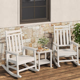 Garvee Juego de 2 Mecedoras de Exterior en HDPE con Mesa Auxiliar de 2 Niveles, 158 kg de Capacidad, Estilo Adirondack para Porche y Jardín, Blanco - Blanco