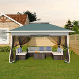 Garvee Gazebo Pop Up con Mosquitera Perimetral y Estructura Reforzada para Barbacoas 396x396cm Verde y Gris - Verde