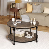 Garvee Mesa de Café Redonda 2 Niveles con Almacenaje para Salón y Apartamento, 77 cm, Marrón