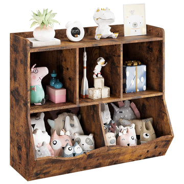 Garvee Armario Almacenamiento Juguetes y Libros MDF 2 Niveles, 2 Compartimentos Abiertos y 2 Cajas Inclinadas, Altura Niño-Amigable, Diseño Seguro, Vintage, Sin, para Dormitorio Infantil