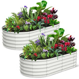 Garvee Jardineras Ovaladas Elevadas 183x91x46cm Acero Galvanizado Blanco para Jardines y Patios - Blanco Hueso