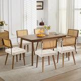 Garvee Sillas De Comedor De Ratán Natural Set 6 - Respirable, Resistente - Madera, Tapizado Lino Beige - Pies Antideslizantes Ajustables - Cocina, Comedor - Beige