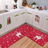 Juego de 2 tapetes navideños de cocina Garvee, rojos, 40 x 60 + 40 x 120 cm, antideslizantes, lavables, con estampado de nieve y ciervos para comedor y recibidor.