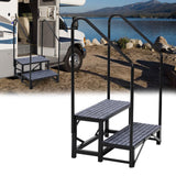 Garvee Escalera Portátil RV 2 Pasos Con Barandillas Antideslizante Acero Reforzado Para Caravanas Y Piscinas Plegable - Negro