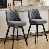 Garvee Taburetes de Bar Modernos Giratorios con Respaldo, Asiento Acolchado de Lino Gris, Patas de Madera Sólida, Altura 66 cm para Cocina y Bar en Casa - Gris Lino