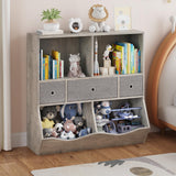Garvee Organizador de Juguetes y Libros para Niños de 3 Niveles, Estantería Infantil de 93 cm de Altura con 7 Compartimentos y 3 Cajones Extraíbles, Mueble de Almacenamiento Seguro con Dispositivo Antivuelco, Gris - Gris