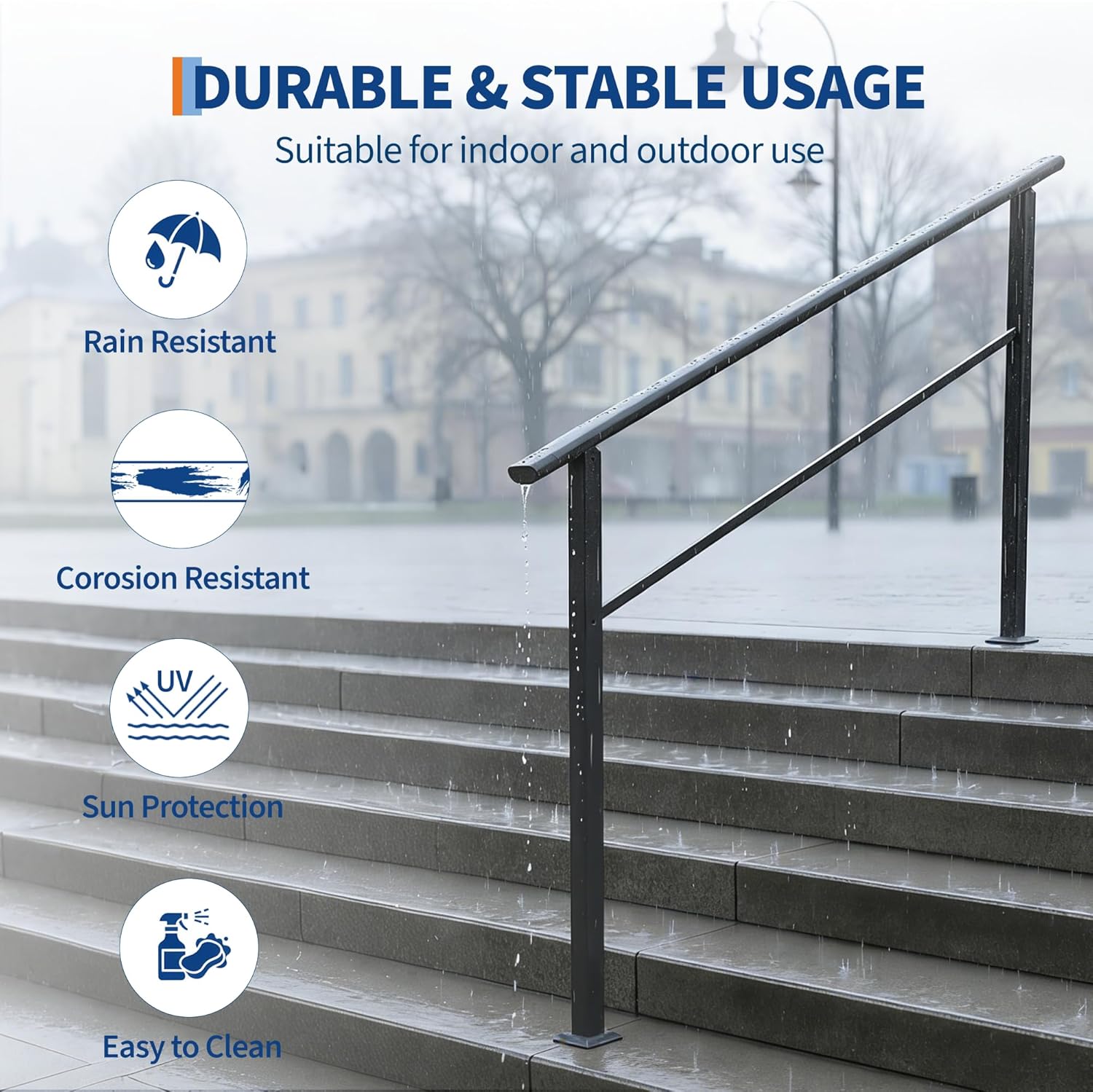 Garvee Barandilla para Escalera de 6 Peldaños Pack de 2 Unidades con Soporte de Alta Resistencia para Entradas de Edificios Negro