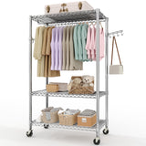 Garvee Estante para Ropa con Ruedas Metal Pesado 1 Barra Ajustable Estantes Ganchos Plata para Dormitorio Sala 115 × 40 × 192 cm - Silver