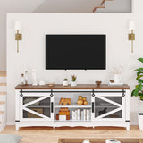Garvee mueble TV 191 cm Farmhouse Moderno con Puertas Correderas, Estantes Ajustables, MDF Laminado, Blanco para Sala de Estar