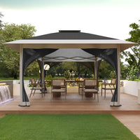 Garvee Carpa Gazebo Plegable 366x366 cm con Alero Retráctil de un Solo Toque y Mosquitera Estructura de Acero Resistente Altura Ajustable Impermeable Eventos al Aire Libre Gris Oscuro y Gris Claro