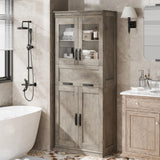 Garvee gabinete Alto de Baño 170 cm con 4 Puertas y Cajón de Vidrio, Estantes Ajustables, Gris, para Cocina y Sala, Moderno y Resistente - Gris & Retro