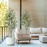Garvee Pack de 2 Olivos Artificiales 150cm Árbol Falso Grande 5 Pies con Tronco Realista y Maceta Blanca Planta Artificial Decorativa para Salón Oficina y Pasillos - Árbol de Olivo ×2