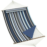 Garvee Hamaca Doble para 2 Personas 350 cm con Soporte de Madera Cuerda de Algodón Almohadilla Ajustable para Patio y Playa Rayas Azul Claro y Oscuro - Rayas Azul Oscuro y Claro