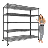 Garvee Estantería metálica industrial 5 niveles 1496.85kg con ruedas bloqueables acero ajustable para garaje almacén supermercado - Negro-5 Niveles