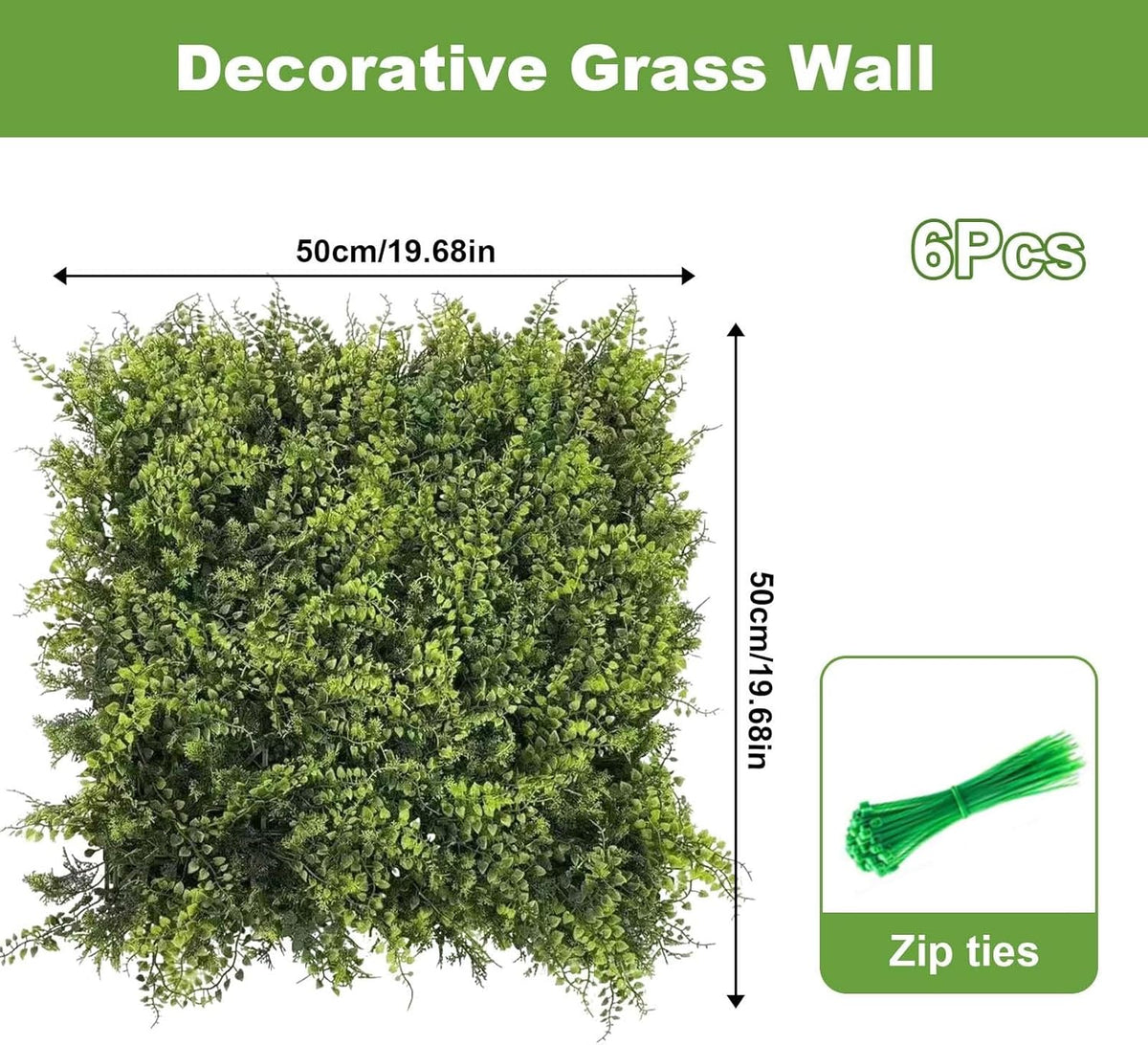 Garvee Set 6 Paneles de Plantas Artificiales 50x50cm PE UV-Protegido Duradero Decoración Interior Exterior Verde