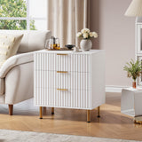 Garvee Cómoda de 3 Cajones de Madera de Alta Densidad, Mueble de Almacenamiento Acanalado Resistente al Agua con Sistema Antivuelco para Dormitorio y Salón, Blanco - Blanco