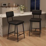 Garvee Conjunto de 2 Taburetes de Bar Altos Cuero PU Cojín Grueso Patas Metálicas Cocina Isla 65 cm - Negro Retro