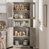 Garvee Gabinete para baño delgado con 4 puertas, estante ajustable, MDF impermeable para baño y cocina, 60x30x170cm, blanco - Gris +Fila doble