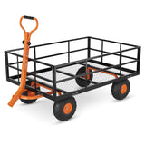 Garvee Carro de Jardín de Acero Reforzado Neumáticos Todo Terreno Mango Giratorio Laterales Removibles para Patio Capacidad 544kg Negro y Naranja