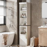 Garvee Gabinete de Almacenamiento de Baño 178 cm Estrecho con Estantes Ajustables Madera Ingeniería Antivuelco Blanco para Baño y Cocina - Blanco