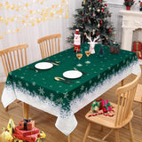 Garvee Mantel de Mesa con Diseño de Copos de Nieve Verdes, Poliéster, Impermeable y Sin Arrugas, 137x200cm, Decoración Navideña, para Comedor - Verde