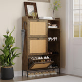 Garvee Mueble Zapatero de Madera MDF con 3 Cajones Abatibles de Ratán PE, Gabinete Organizador para 18-24 Pares con Estantes Abiertos,Roble Natural - Roble Natural