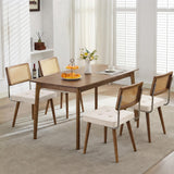 Garvee Sillas de Comedor de Ratán Natural con Respaldo de Malla y Base de Madera, Tapizadas en Lino Beige, Pies Antideslizantes Ajustables, Juego de 4 para Cocina y Comedor - Beige