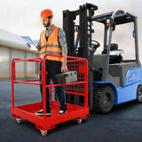 Garvee Cesta de Seguridad para Montacargas Acero Resistente Plataforma Plegable con Barandilla y Ruedas para Manejo Industrial Capacidad 816kg 91x91cm Rojo