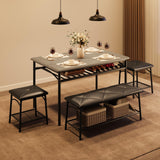Garvee Conjunto de Comedor Industrial para 4 Personas con Mesa de Madera, Sillas Acolchadas y Banco, Estructura Metálica Resistente, Almacenamiento Integrado, Ideal para Espacios Pequeños - Gris