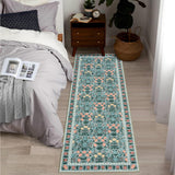 Garvee Alfombra Interior Boho Floral Negro Vintage 80x150cm Antideslizante Bajo Pelo Lavable para Sala y Cuarto Infantil - Verde
