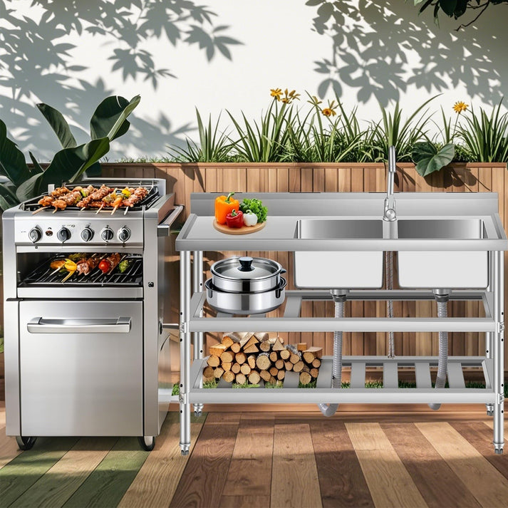 Fregadero con estante inferior para almacenamiento de utensilios