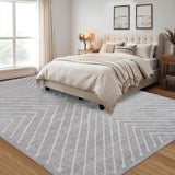 Garvee Alfombra Moderna Geométrica Lavable, Antideslizante, Poliéster de Pelo Corto, Plegable, para Salón, Dormitorio y Comedor - Gris claro