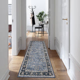 Garvee Alfombra Vintage 80x150cm Azul Negro Poliéster 1200gsm Lavable Antideslizante Bohemio - Azul negro