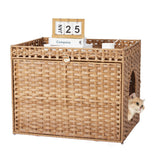 Garvee Mueble Oculto para Caja de Arena de Gato con Valla de Ratán Tejido a Mano para Salón y Apartamento, Gran Espacio Interior, Dos Puertas, Marco Metálico Resistente, Alfombrilla Incorporada