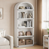 Garvee estantería de 5 Baldas Arqueada para Libros con Protección Metálica para Sala y Oficina, 182×76×30 cm, Natural - Blanco