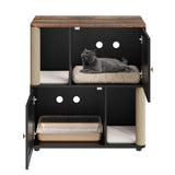 Garvee Mueble Doble para Caja de Arena de Gatos con Rascador y Cama, MDF, 2 Pisos, Entrada Curva, Sala y Balcón, 31.5in x 19.7in x 34.6in, Natural - Negro
