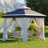 Garvee Carpa Pop Up Hexagonal 396x396cm con Mosquitera Doble Techo Ventilado Estructura de Acero Azul+Beige para Patio y Exterior - Azul & Beige