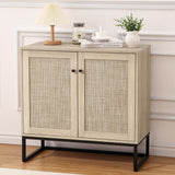 Garvee Aparador Buffet con Puertas de Ratán Bohemio 80×38×78 cm MDF Metal Estable Fácil Montaje
