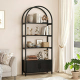 Garvee Estantería Arqueada de 4 Niveles con Marco Metálico Resistente para Organización en Oficina u Hogar 182x80x28cm Negro - Negro