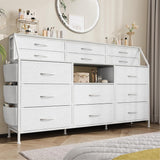Garvee Cómoda de 14 Cajones de Tela y PU, Patas Ajustables, para Dormitorio, Salón y Recibidor, Versátil y Elegante, Color Blanco - Blanco