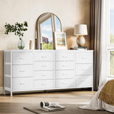 Garvee Mueble para TV de 160 cm con 14 Cajones y Toma de 3 Enchufes, Soporte para TV de 165-190 cm, Madera, Diseño Blanco - Cuero Blanco