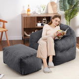 Garvee Sillón Puff Gigante con Otomana, Espuma Alta Densidad, Tela de Pana Suave, Gris Oscuro, para Sala de Estar