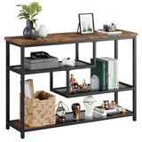 Garvee Mesa Consola de Entrada de Estilo Industrial Clásico, Mueble Recibidor de Madera, Metal y Vidrio Templado con 4 Niveles para Pasillo y Salón, 100 cm, Gris - Gris