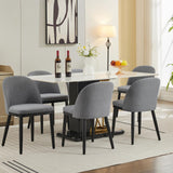 Garvee Juego de 6 Sillas de Comedor Tapizadas en Lino Gris con Respaldo Alto Semicircular de Madera, Cojines Gruesos para Cocina y Restaurante - Gris