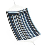 Garvee Hamaca Doble Portátil Con Barras Curvadas, Almohada Incluida Para Patio Y Camping, Tela Resistente, Plegable, Grande, Azul - Rayas Azul Oscuro y Claro
