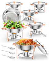 Garvee Juego de 6 recipientes de calentamiento redondos 1.9L de acero inoxidable color oro rosa para eventos y banquetes