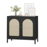 Garvee aparador con tejido de ratán, armario de cocina, 80x40x72cm, roble, Negro